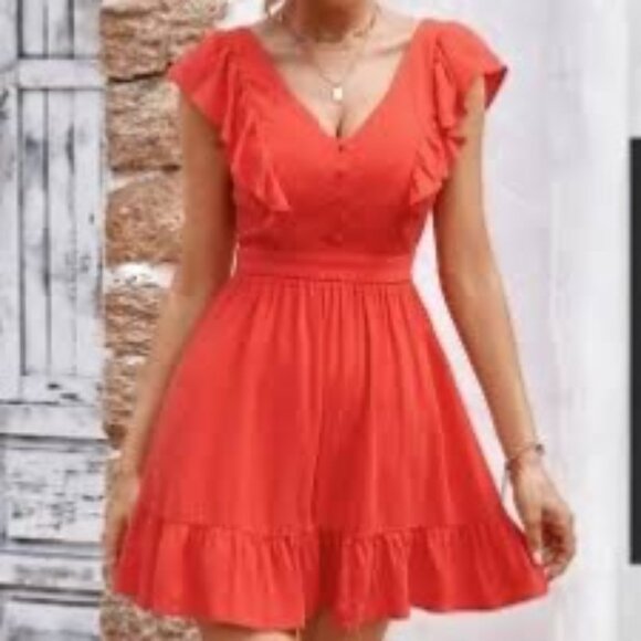 Cupshe Linen Blend Ruffled Sleeveless V-Neck Backless Mini Dress XS - Picture 12 of 13